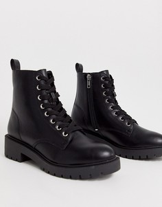 Черные ботинки на плоской подошве и со шнуровкой New Look-Черный