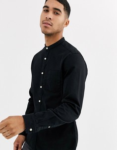 Черная джинсовая приталенная рубашка с воротником на пуговицах ASOS DESIGN-Черный