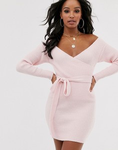 Платье мини с запахом и поясом ASOS DESIGN-Розовый