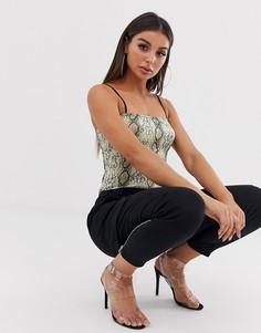 Боди с квадратным вырезом и змеиным принтом Missguided-Мульти