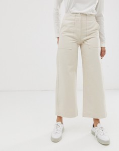 Серовато-бежевые укороченные джинсы с широкими штанинами и контрастными строчками ASOS DESIGN-Кремовый