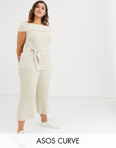 Трикотажные брюки от комплекта с широкими штанинами ASOS DESIGN Curve-Светло-бежевый