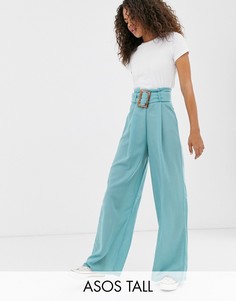 Фактурные брюки с широкими штанинами и пряжками ASOS DESIGN Tall-Синий