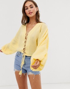 Лонгслив из жатой ткани с завязкой спереди ASOS DESIGN-Бесцветный