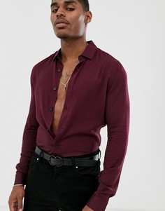 Бордовая облегающая рубашка из вискозы ASOS DESIGN-Красный