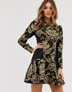 Приталенное жаккардовое платье мини с длинными рукавами ASOS DESIGN-Черный