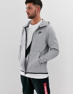 Серый флисовый худи на молнии Nike Tech