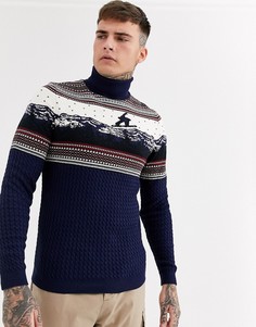 Джемпер с высоким воротником и новогодним узором ASOS DESIGN-Темно-синий