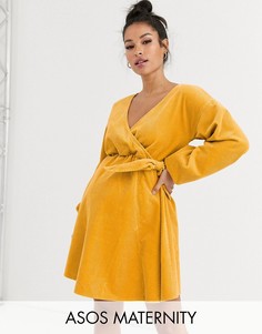 Вельветовое свободное платье мини с запахом ASOS DESIGN Maternity-Оранжевый