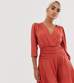 Платье мини с запахом и присборенной талией ASOS DESIGN Petite-Красный