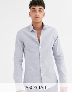 Темно-синяя приталенная рубашка в полоску ASOS DESIGN Tall-Темно-синий