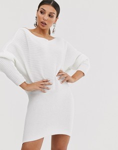 Фактурное платье-джемпер с открытыми плечами ASOS DESIGN-Белый