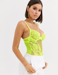 Боди на косточках с кружевной отделкой ASOS DESIGN Naomi-Желтый