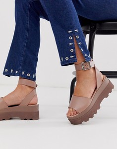 Бежевые кожаные сандалии на платформе ASOS DESIGN - Temple-Бежевый