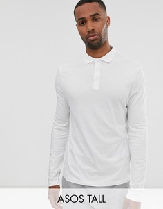 Белое трикотажное поло из органического хлопка с длинными рукавами ASOS DESIGN Tall-Белый