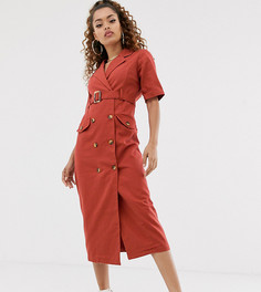 Двубортное джинсовое платье миди с короткими рукавами ASOS DESIGN Petite-Оранжевый