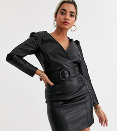 Черное платье мини из искусственной кожи River Island Petite-Черный