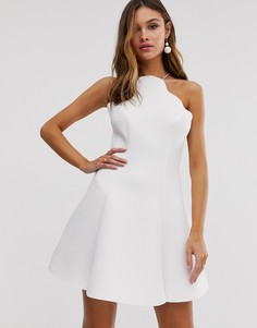 Короткое приталенное платье с халтером и фигурным краем ASOS DESIGN-Мульти