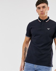 Поло из пике темно-синего цвета с контрастной отделкой Emporio Armani-Темно-синий