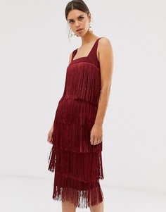 Платье миди с бахромой ASOS DESIGN-Красный