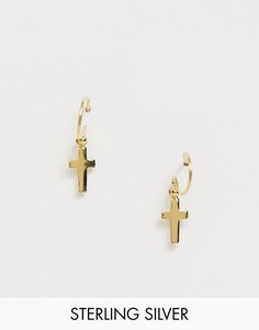 Серебряные позолоченные серьги с подвеской-крестом ASOS DESIGN-Золотой