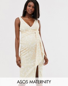 Платье миди в горошек, с глубоким вырезом и поясом ASOS DESIGN Maternity-Мульти