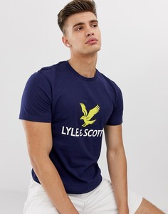 Темно-синяя футболка с большим логотипом Lyle & Scott-Темно-синий