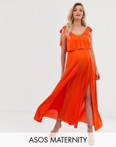 Платье макси с кроп-топом с завязками на плечах ASOS DESIGN Maternity-Оранжевый