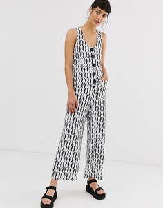 Лаконичный комбинезон с пуговицами и монохромным принтом ASOS DESIGN-Мульти