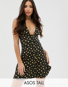 Летнее платье на пуговицах с принтом ASOS DESIGN Tall-Зеленый