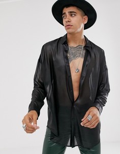 Черная блестящая прозрачная oversize-рубашка с заниженной линией плеч ASOS DESIGN-Черный