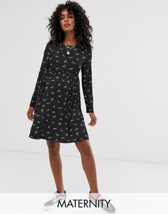 Свободное трикотажное платье в горошек с цветочным принтом New Look Maternity-Мульти