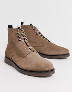 Серо-коричневые замшевые ботинки на шнуровке H By Hudson Battle-Бежевый