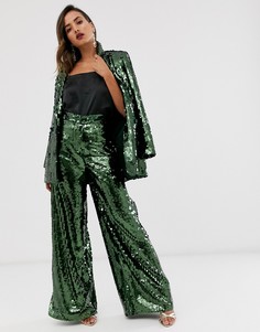 Широкие расклешенные брюки с пайетками ASOS EDITION-Зеленый