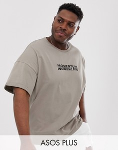 Oversize-футболка с вышивкой и принтом ASOS DESIGN Plus-Серый