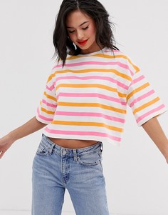 Укороченная свободная футболка в яркую полоску ASOS DESIGN-Мульти