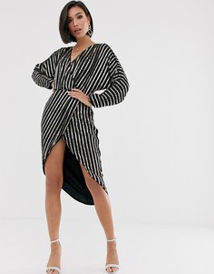 Декорированное платье миди в полоску с рукавами \летучая мышь\" ASOS DESIGN-Мульти