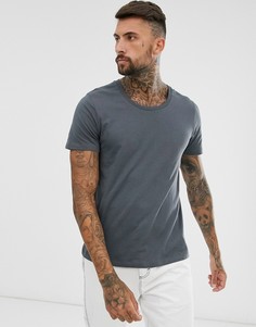 Черная выбеленная футболка с овальным вырезом ASOS DESIGN-Серый