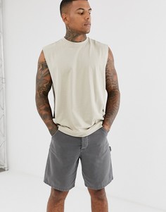 Бежевая свободная футболка без рукавов с круглым вырезом, заниженной проймой и разрезами по бокам ASOS DESIGN-Бежевый