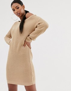 Платье-джемпер песочного цвета с открытыми плечами Missguided-Белый