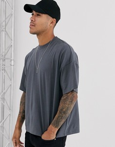 Черная выбеленная oversize-футболка с круглым вырезом ASOS DESIGN-Серый