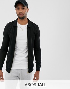 Черная трикотажная куртка Харрингтон ASOS DESIGN Tall-Черный