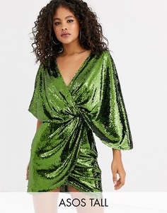 Платье мини с асимметричными рукавами-кимоно и пайетками ASOS DESIGN Tall-Медный
