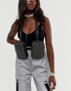 Сумка с ремешками в стиле сбруи-бандажа и отделкой стразами ASOS DESIGN-Черный