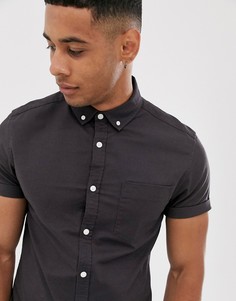 Черная приталенная оксфордская рубашка ASOS DESIGN-Черный