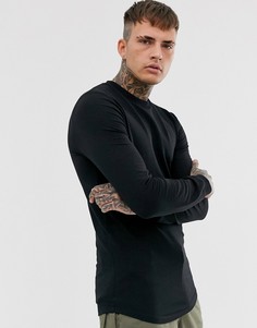 Черный обтягивающий свитшот с закругленным краем ASOS DESIGN
