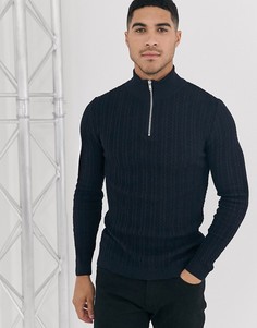 Обтягивающий темно-синий джемпер с короткой молнией ASOS DESIGN