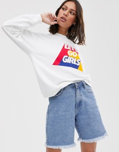 Свитшот с надписью \lets go girls\" Monki-Белый