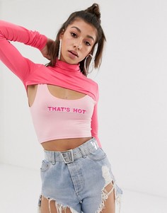 Топ из 2 частей с высоким воротом и вышивкой \thats hot\" O Mighty-Розовый Omighty