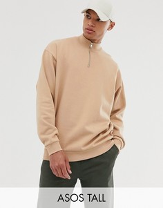 Бежевый oversize-свитшот с короткой молнией ASOS DESIGN Tall